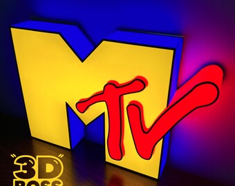MTV Music Television Logo LED Lighted Sign Music Room Studio Rock Pop Vintage 80s 90s VH1 Rolling Stone Wall Decor 3D