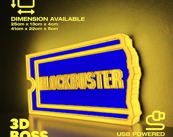 Blockbuster Video VHS Tape LED Lighted Sign Home Theater Movie Room Vintage 90s Pop Culture Cinema Netflix Gaming Wall Decor Plaque