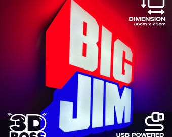 Big Jim Logo Mattel LED Lighted Sign Room Collectibles Toys Vintage 70s 80s GI Joe HeMan Masters Wall Decor 3D Plaque