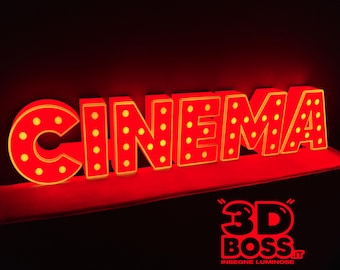 Cinema Lighted Sign LED Home Theater Movie Room Vintage Movie Night Hollywood Dolby IMAX Streaming Wall Decor Retro Neon 3D