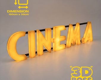 Cinema Lighted Sign LED Home Theater Movie Room Vintage Movie Night Hollywood Dolby IMAX Streaming Wall Decor Retro Neon 3D