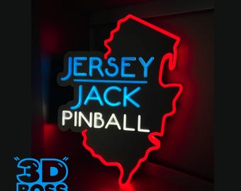Jersey Jack Pinball Logo LED Lighted Sign Arcade Game Room Pinball Vintage Man Cave Stern Pinball Williams Bally Wall Decor 3D Plaque