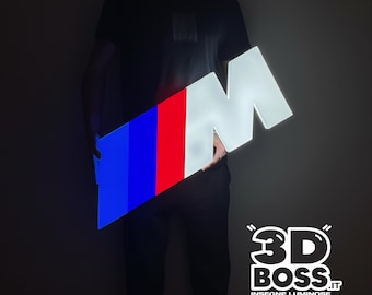 BMW M Power LED lighted sign Luminous Logo Three Stripes M3 M5 M4 Garage Workshop Sim Racing Motorsport AMG Audi RS