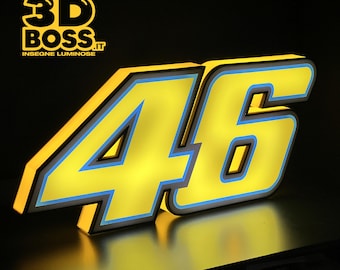 LED Lighted Sign Valentino Rossi VR46 Number 46 Garage Workshop Sim Racing Moto GP Ducati Yamaha Monster Wall Decor License Plate