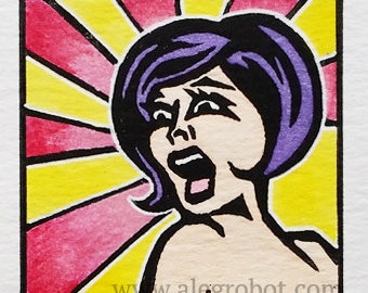 Framed Linocut – Oh Dear God - Mixed Media Art (2" x 2") artist variation original art