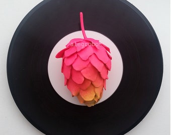 Hops on Vinyl Record #3 - craft beer - mixed media art - sculpture - pink