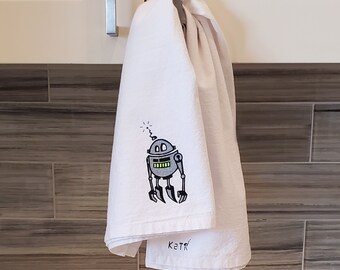 MEGABOT Robot towel - flour sack kitchen towel - cotton - screen printed - fancy AF