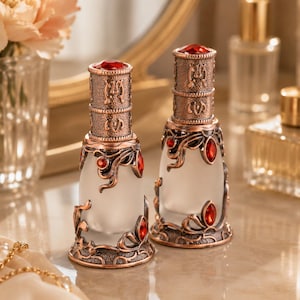 Frasco de perfume vintage de Oriente Medio, vial de aceite esencial de cristal rojo antiguo, botellas recargables de vidrio esmerilado, regalo de lujo para tocador.
