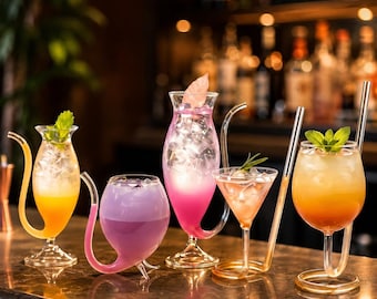 Set di bicchieri da cocktail a tema vampiro, calice da vino unico con cannuccia, set di bicchieri creativi con sifone per bevande, regalo di compleanno originale per amici, ideale per feste in lounge.