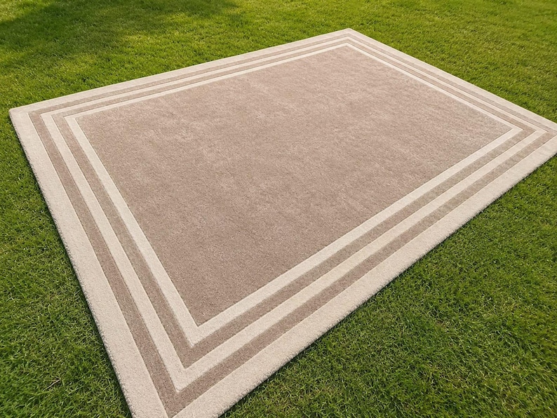 Border Design Sf Hand Tufted Beige Rug, Neutral Geometric Border Rug, Modern Minimalist ...