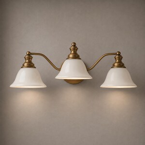 Vintage bathroom vanity light,3 light  Wall Vanity Sconce, Glossy Bright‑White Glass Shade Hardwired Bathroom Wall Light