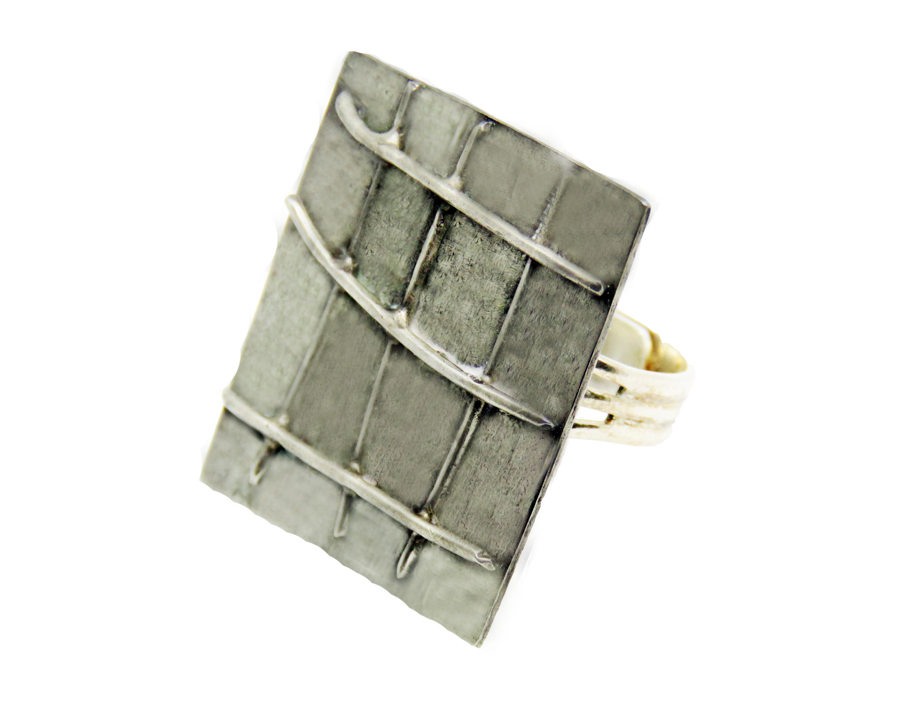 Large Adjustable Contemporary Silver Plated Ring Unique Rectangular ...