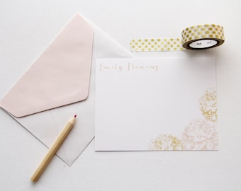 Peonies Personal Stationery Flat Note Card Set