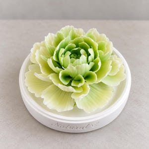 Handgefertigte grüne Keramik-Pfingstrosen-Skulptur | Dauerhafte Porzellanblume auf Sockel | Minimalistische Wohndekoration | Hochzeitsgeschenk für Sie