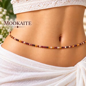 Natürliche Mookait-Taillenperlen, facettierte Mookait-Taillenkette, mehrfarbige Jaspis-Bauchkette, Boho-Körperschmuck für Damen