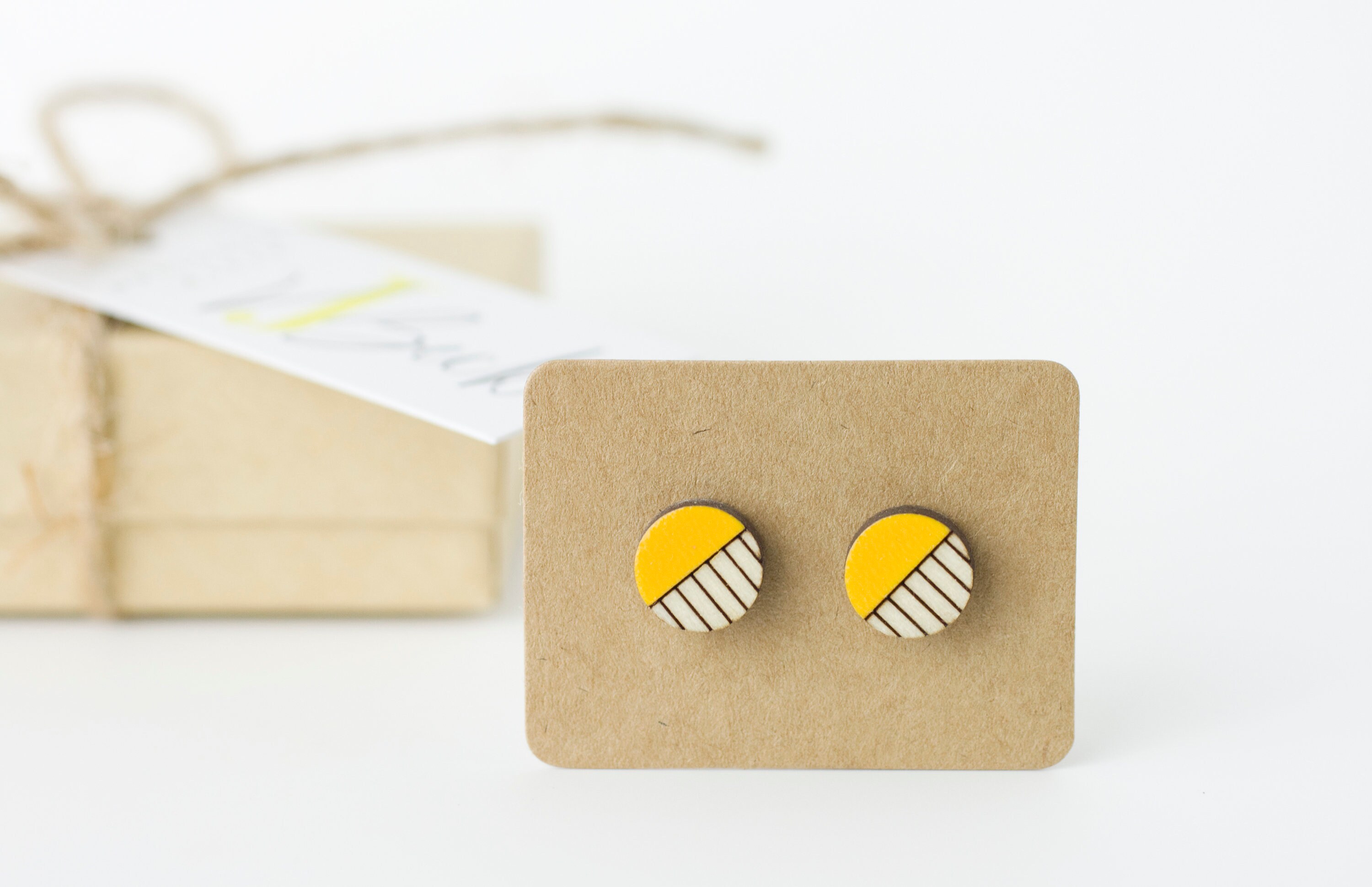 Circle Stud Earrings / Hand Painted Wood Earrings / Striped Etsy