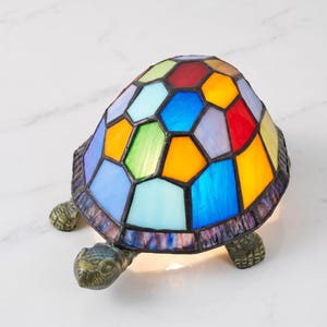 Turtle Tiffany Style Stained Glass Lamp, Colorful Tortoise Night Light, Mosaic Animal Table Lamp, Unique Gift Idea, Home Garden Decor