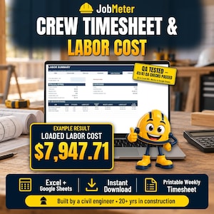 Crew Timesheet & Labor Cost — Excel and Google Sheets Weekly Timesheet and Overtime Tracker for Contractors