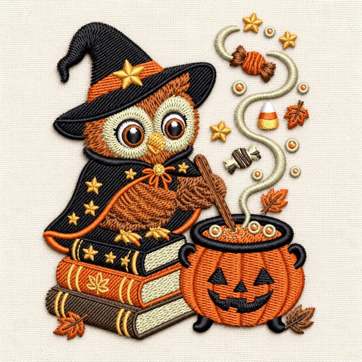 Halloween Owl Embroidery Design, Kawaii Witch Owl, Whimsical Gothic Cottagecore Autumn Halloween (Di