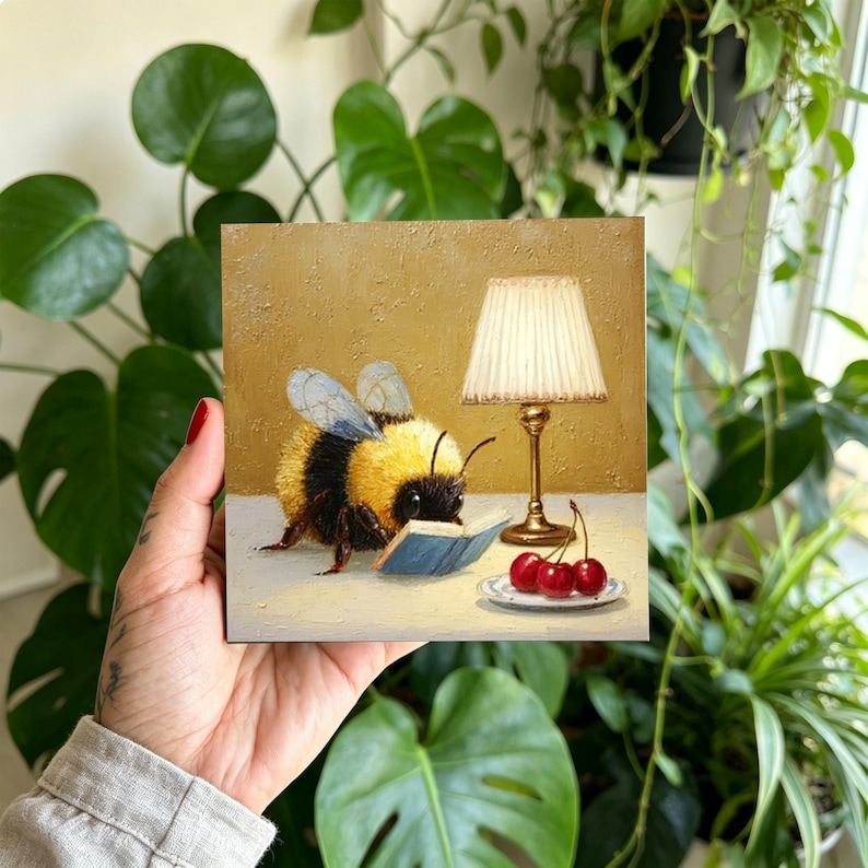 Bee Reading Book Oil Painting, Insect Themed Art, Reading Themed ...