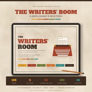 Novel Planner Digital Story Bible GoodNotes | Retro Writers Notebook Character Profiles Plot Board | Novel Writing Journal iPad