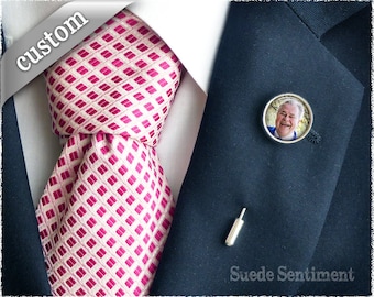 Personalized Photo Lapel Pin: Silver Wedding Groomsman Gift
