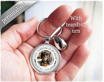Personalized Pet Photo Keychain: Teardrop Urn, Memorial Keyring