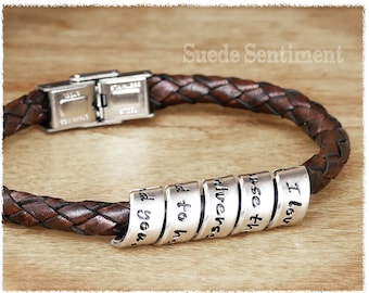Mens Leather Bracelet • Hidden Message, Custom Anniversary Gift
