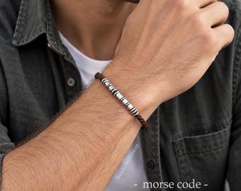 F*ck Cancer Morse Code Leather Bracelet, Breast Cancer Survivor Gift