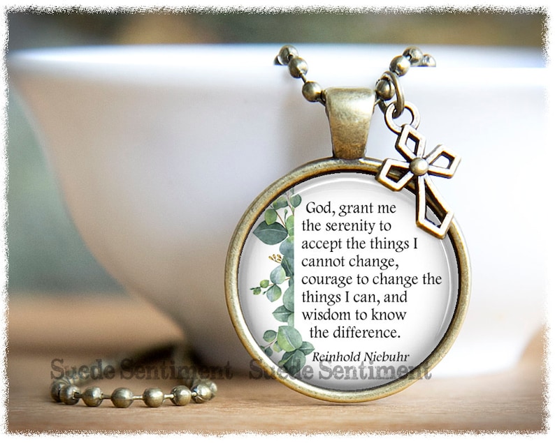Serenity Prayer Necklace: Inspirational Recovery Gift Leafy