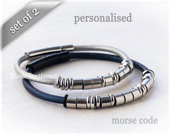 His and Hers Morse Code Bracelets  • Set of Two Bracelets • Couples Anniversary Gifts • Personalised Bracelet • Hidden Message