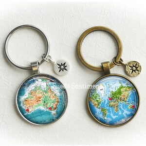 Long Distance Friendship Personalised Map Necklace World Map Keyring Best Friend Gift Going Away Gifts Distance Relationship image 5