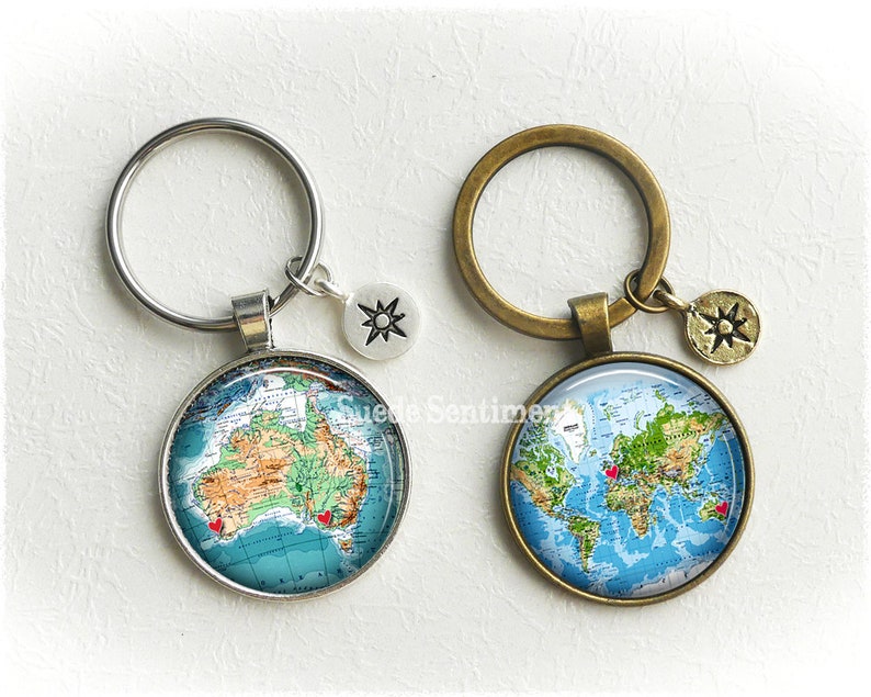 Long Distance Friendship Personalised Map Necklace World Map Keyring Best Friend Gift Going Away Gifts Distance Relationship image 5