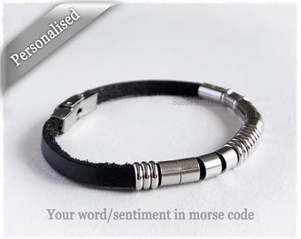 Custom Morse Code Bracelet • Personalised Anniversary • Hidden Message Jewellery • Custom Gifts Men