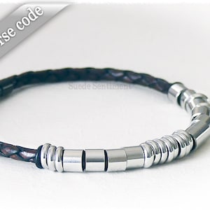 Morse Code Bracelet: Braided Leather, Stainless Steel Beads, Inspirational Jewelry