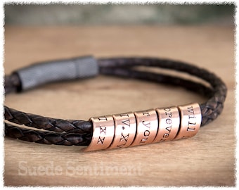 Mens Anniversary Gift, Copper Anniversary Bracelet: Personalized Leather Boyfriend Gift