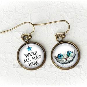 We're All Mad Here Earrings Alice in Wonderland Jewellery Book Earrings Cheshire Cat Earrings Book Lover Gifts image 3