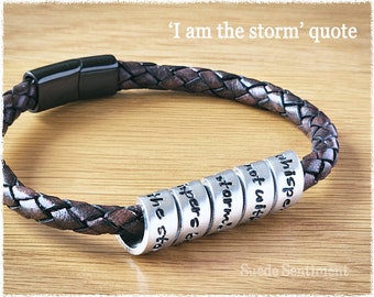 Mens Leather Warrior Bracelet: 'I Am The Storm' Quote Jewelry