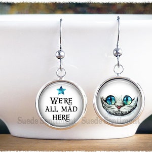 We're All Mad Here Earrings Alice in Wonderland Jewellery Book Earrings Cheshire Cat Earrings Book Lover Gifts image 2
