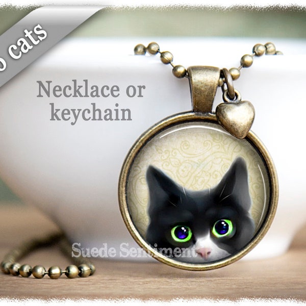 Peeking Cat Necklace • Cat Keychain • Black Cat Pendant • Tabby Cat • Cat Lover Gifts • Pet Lover Keychain • Pet Rescue