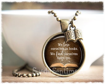 Book Necklace • Lose Ourselves in Books • Book Lover Jewelry • Literary Gifts • Gift For Librarian