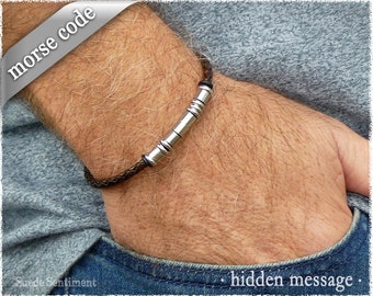 Anniversary Gift Men • Mens Morse Code Bracelet • Personalise Gift Boyfriend • Hidden Message Bracelet for Men