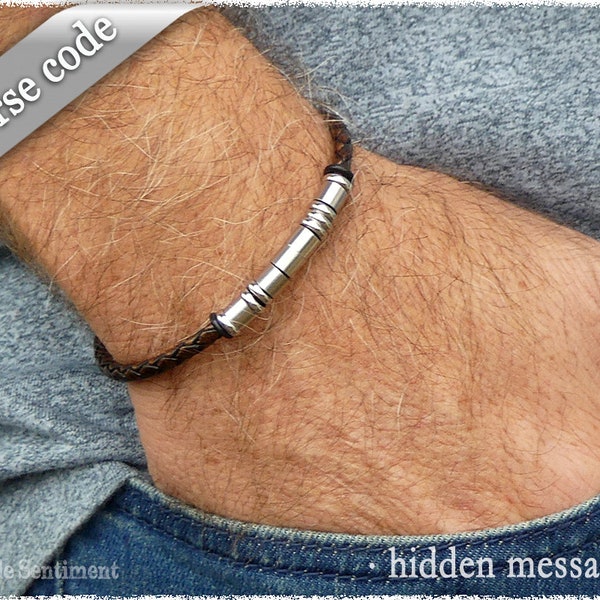 Mens Morse Code Bracelet • Personalized Leather Anniversary Gift