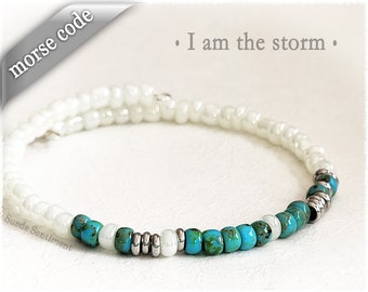 I Am the Storm • Morse Code Bracelet • Warrior Quote Cuff Bracelet • Inspirational Jewellery • Cancer Recovery Jewellery • Strength