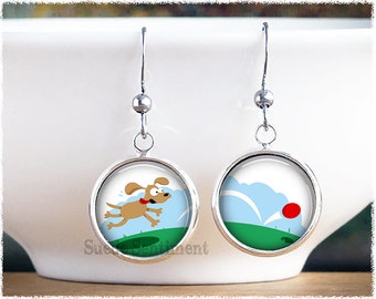 Earrings With Dogs • Dog Lover Gift • Dog Earrings • Gifts For Pet Lovers • Dog Chasing Ball • Daughter Gifts Australia