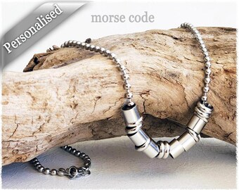 Mens Morse Code Necklace • Personalized Stainless Steel Ball Chain