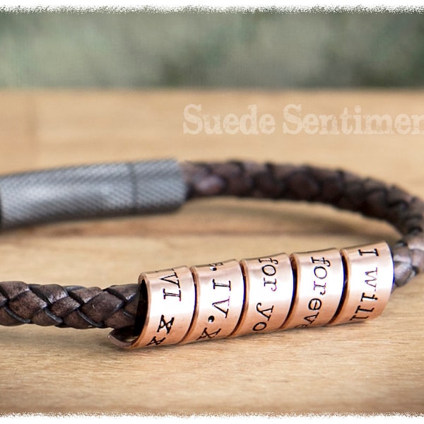 Pulsera de aniversario de cobre personalizada: Pulsera de cuero trenzado personalizada para hombre