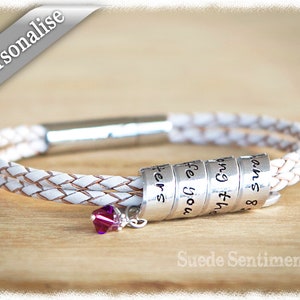 Pulsera de cuero personalizada: pergamino de aluminio, piedra de nacimiento de cristal