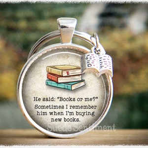 Humorous Book Gifts Funny Book Lover Necklace Book Jewellery Book Keychain Funny Gifts for Readers Literary Gifts image 2