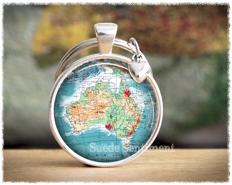 Long Distance Friendship Personalised Map Necklace World Map Keyring Best Friend Gift Going Away Gifts Distance Relationship Australia keychain